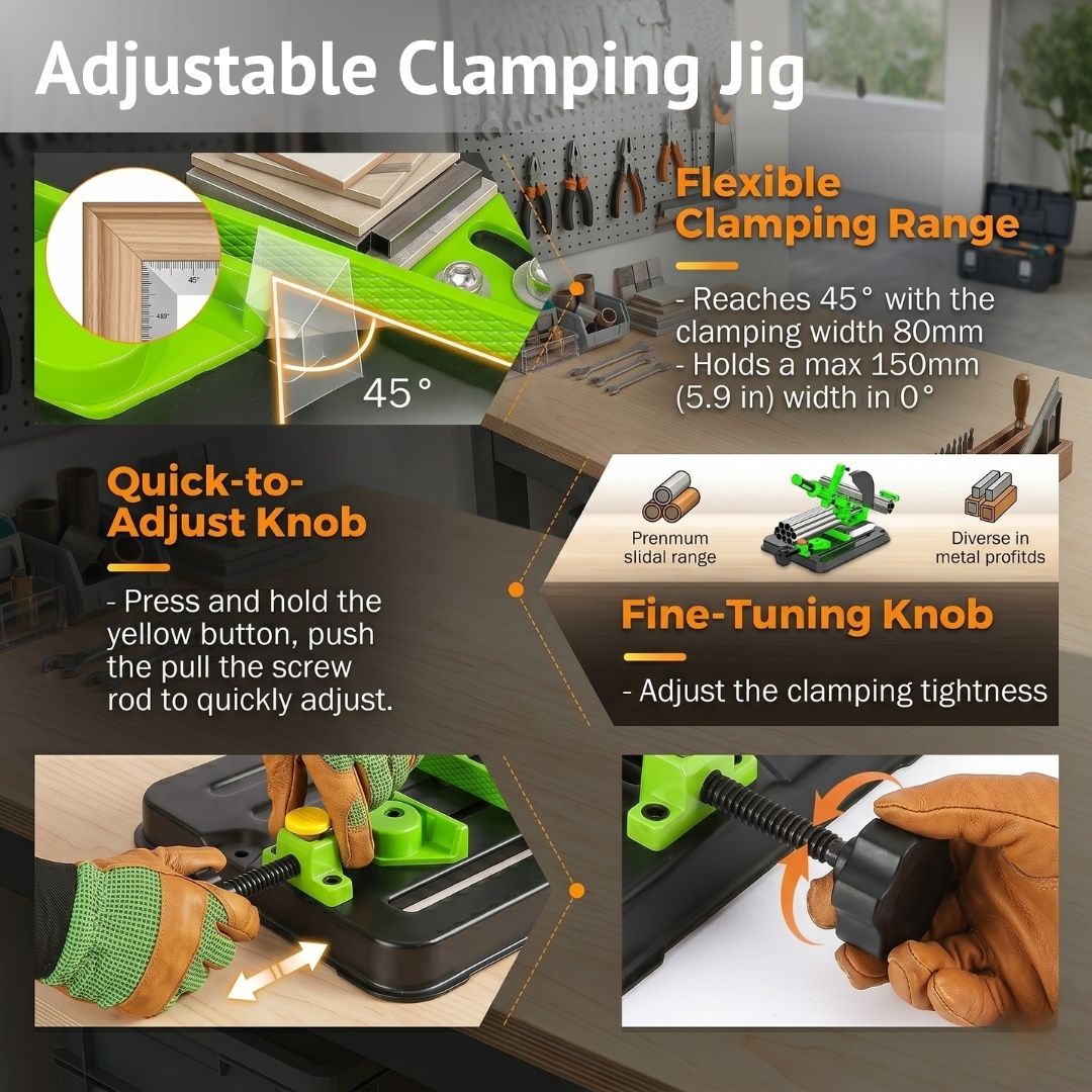 HOMDUM Angle Grinder Sliding Compound Saw Stand – Adjustable Cutting Stand for 100mm/125mm Angle Grinder | 150mm Clamping, 45° Angle Cutting Tool