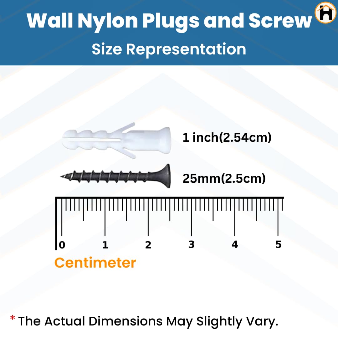 HOMDUM Nylon Plug with Screws 1 Inch (25 mm) Pack of 200 – Wall Fixing Fasteners with Plastic Sleeves & Drywall Screws