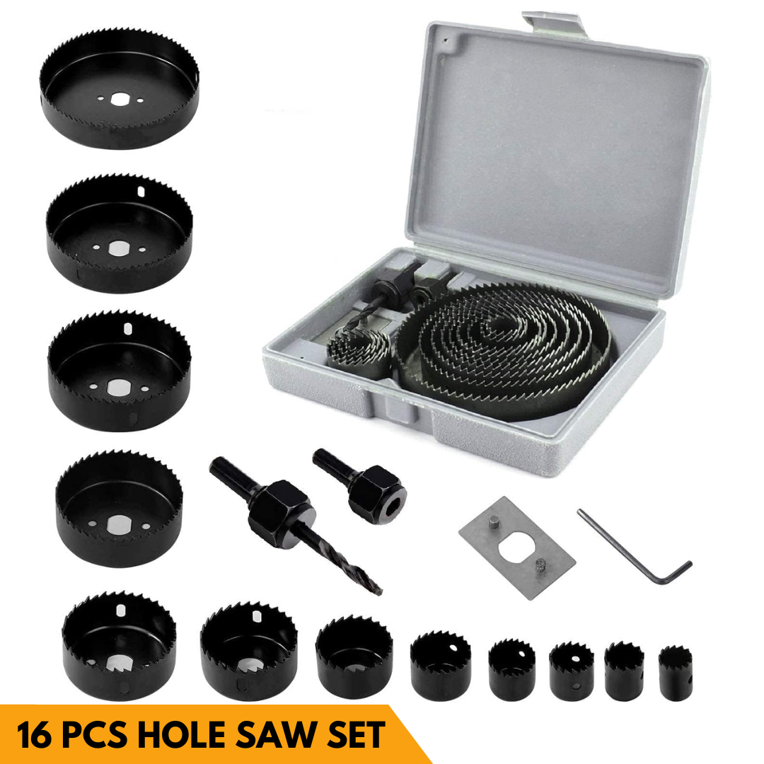 16 Pcs Hole Saw Set Drill Bit Carbide Tipped Round Cutter