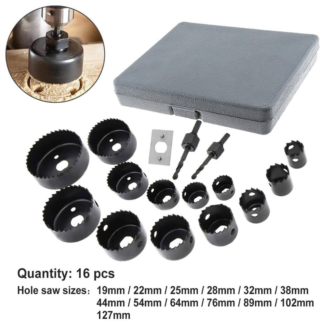 16 Pcs Hole Saw Set Drill Bit Carbide Tipped Round Cutter