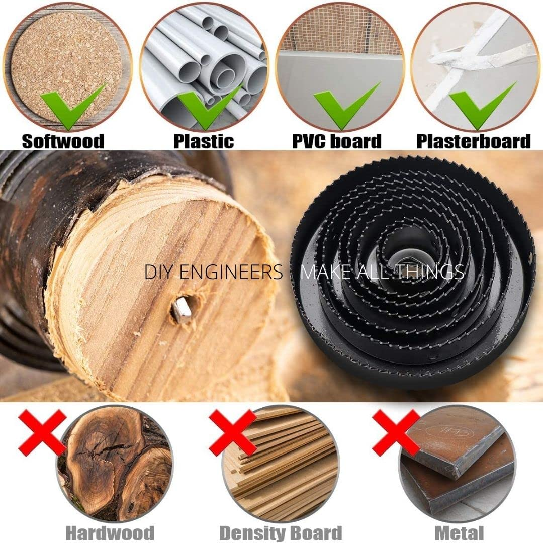 16 Pcs Hole Saw Set Drill Bit Carbide Tipped Round Cutter