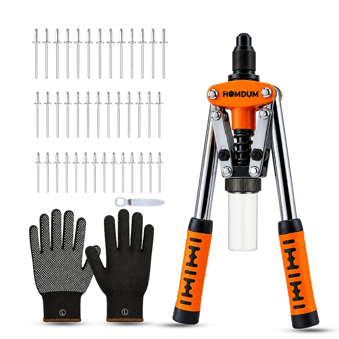 HOMDUM 17 Inch Heavy Duty Double Handle Rivet Gun with Pop Rivets – Professional Blind Riveting Tool Kit
