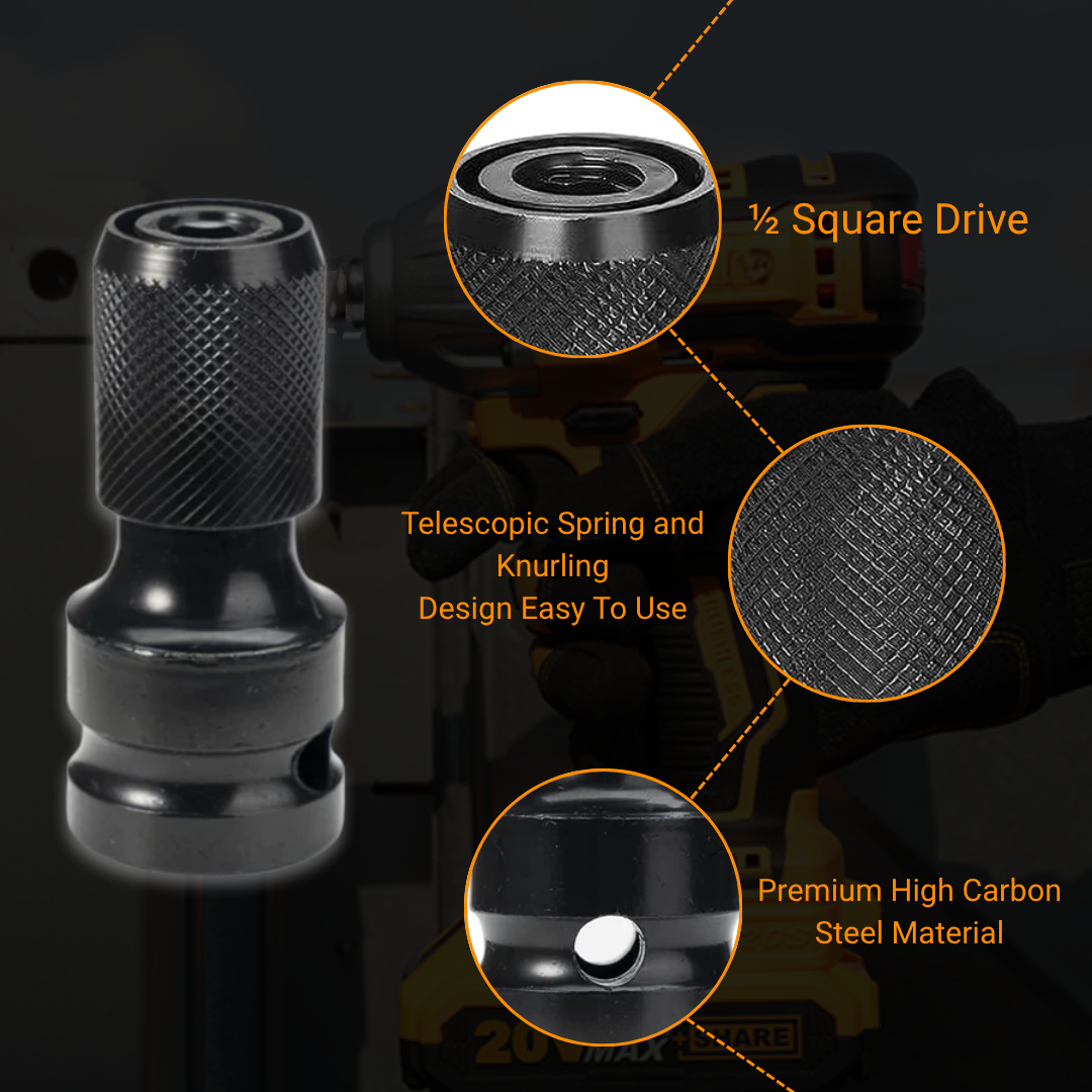 1/2 INCH SQUARE DRIVE TO 1/4 INCH HEX FEMALE SOCKET ADAPTER