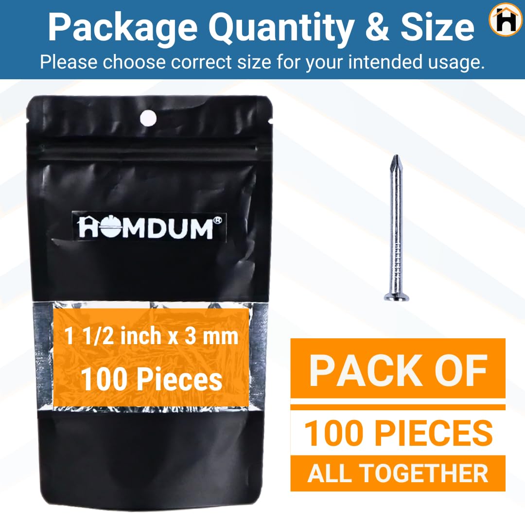 Homdum Hard Steel Concrete Nails 1 1/2" inch (38 mm) Pack of 100 Pieces (1 1/2")