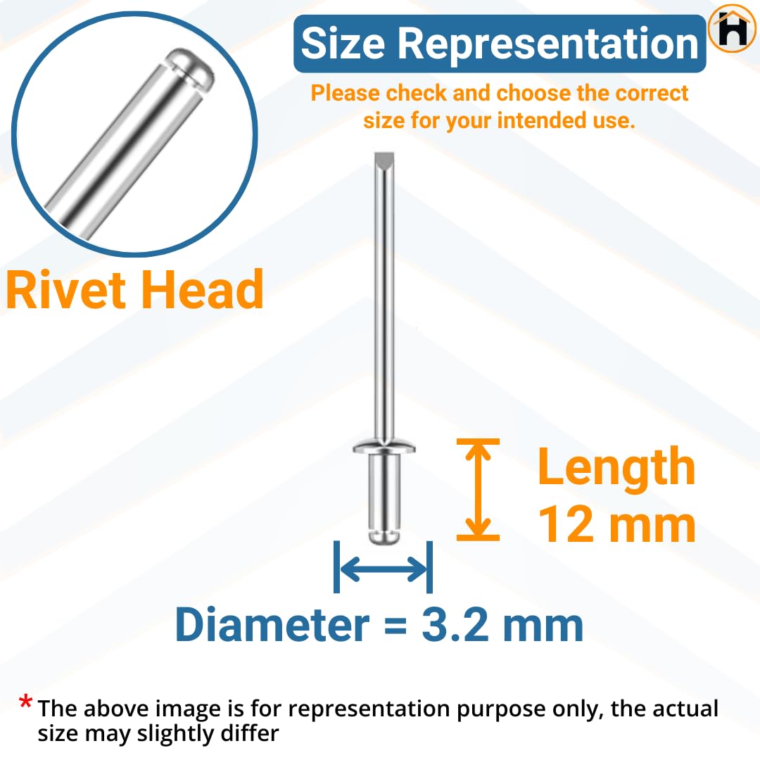 HOMDUM Aluminium Blind Rivet 3.2 x 12 mm – Metal POP Rivets for Riveting Gun/Riveter Machine Pack of 100 Pieces