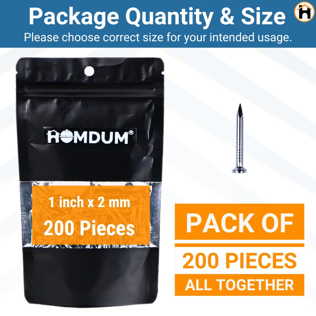 Homdum Hard Steel Concrete Nails 1 inch (25 mm) Pack of 200 Pieces (1")