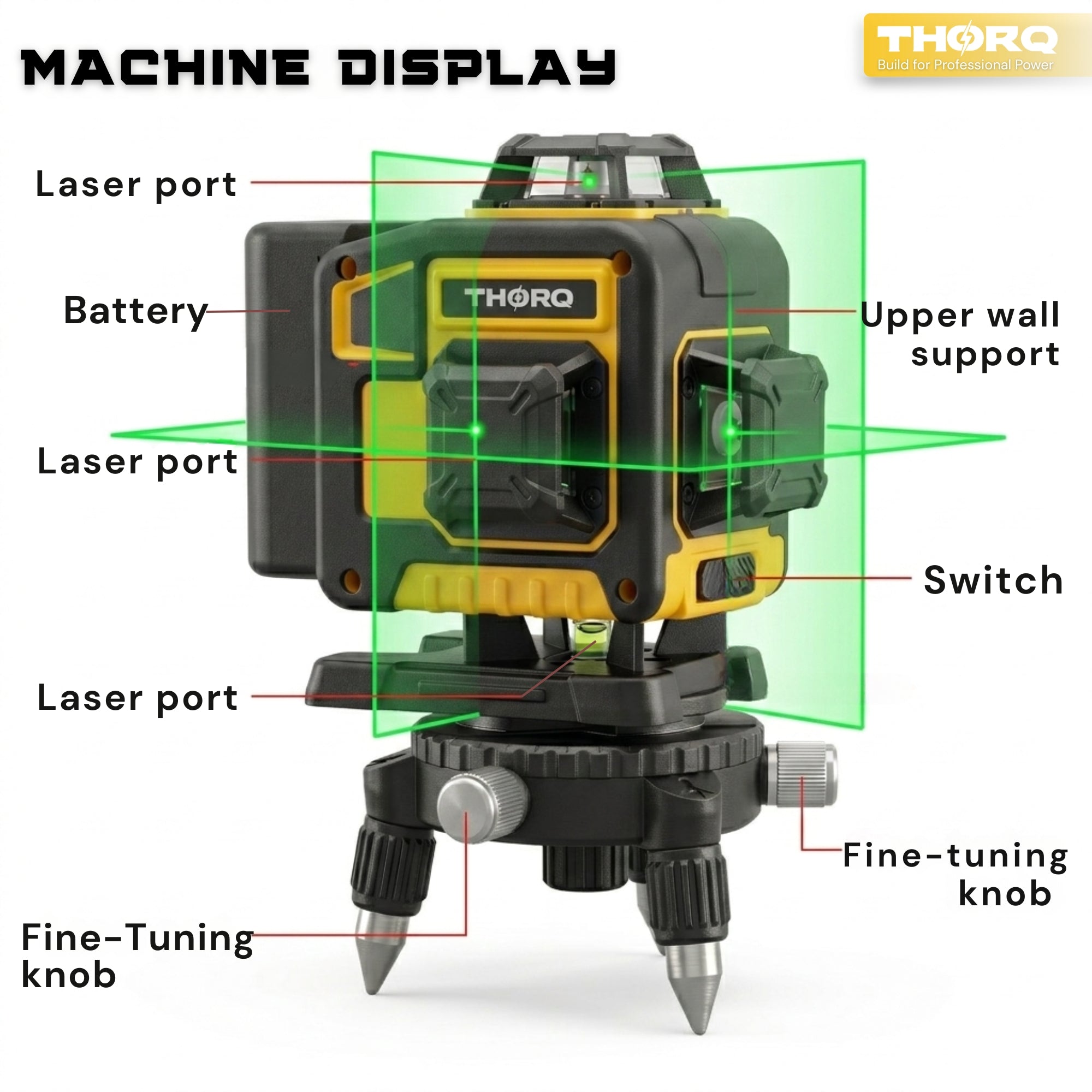 16 Line Laser Level 360 Self Leveling | 4x360° 4D Green Cross Line Laser