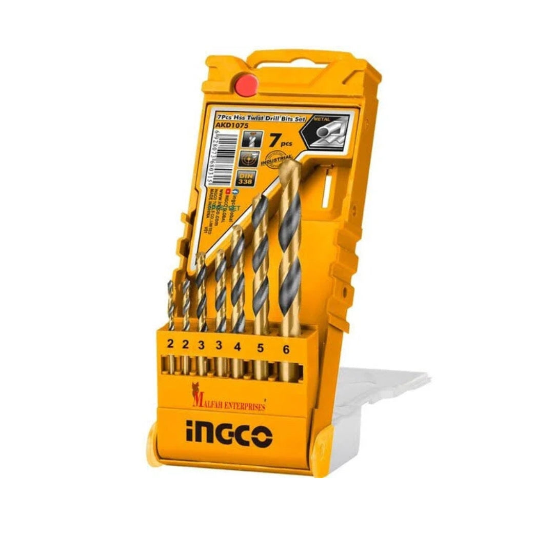 INGCO 7PCS HSS Twist Drill Bits Set – High Speed Steel Drill Bit Kit - AKD1075