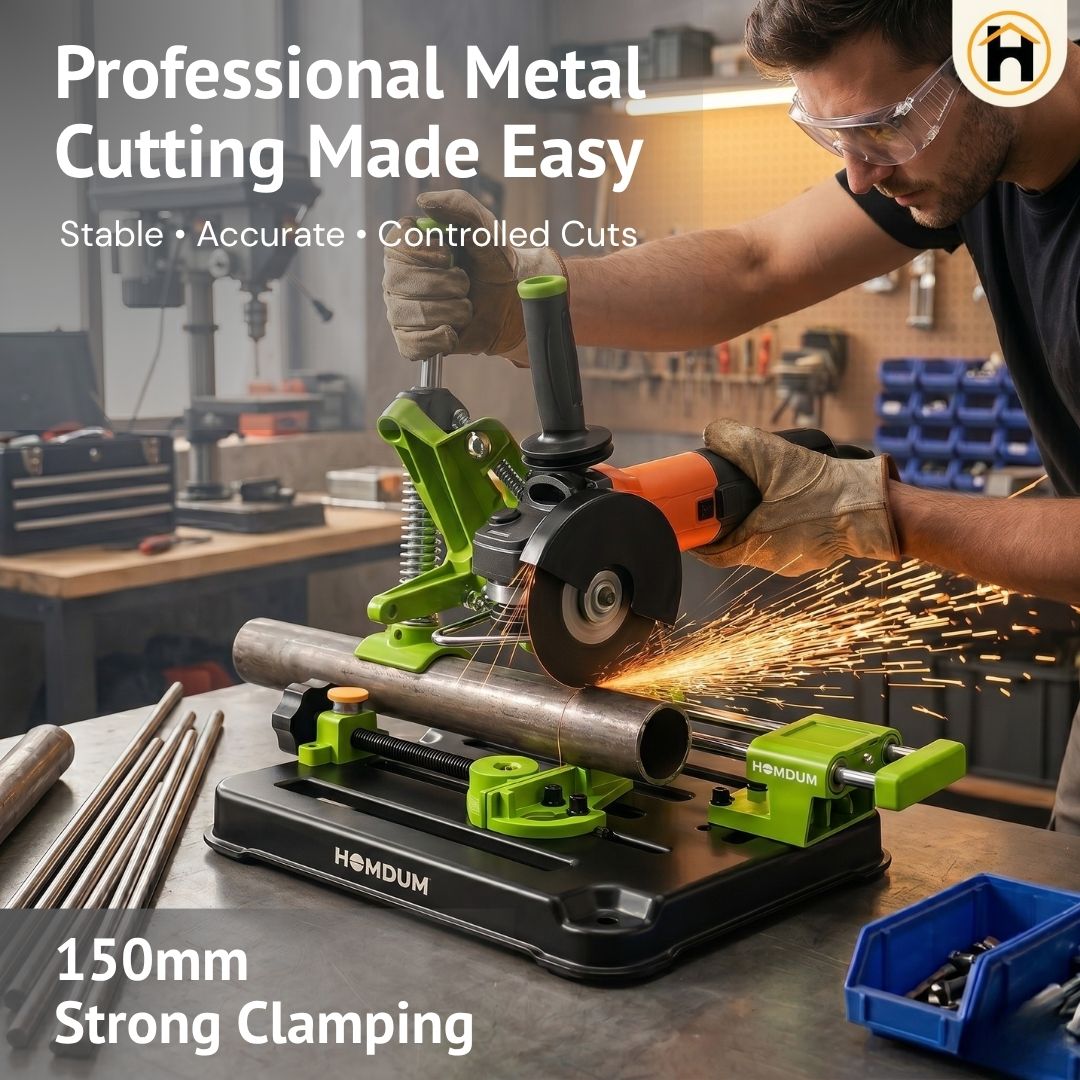 HOMDUM Angle Grinder Sliding Compound Saw Stand – Adjustable Cutting Stand for 100mm/125mm Angle Grinder | 150mm Clamping, 45° Angle Cutting Tool