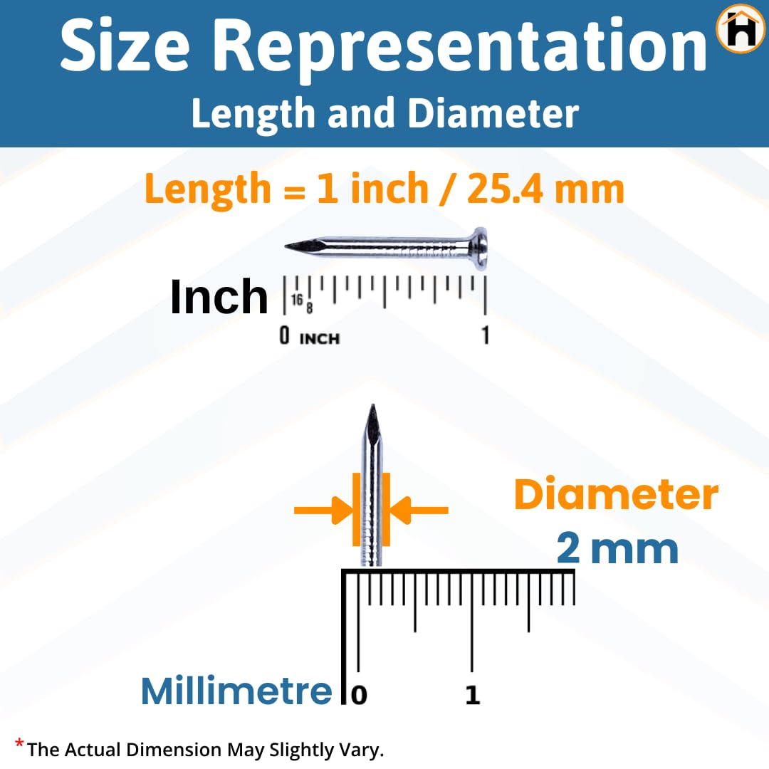 Homdum Hard Steel Concrete Nails 1 inch (25 mm) Pack of 200 Pieces (1")