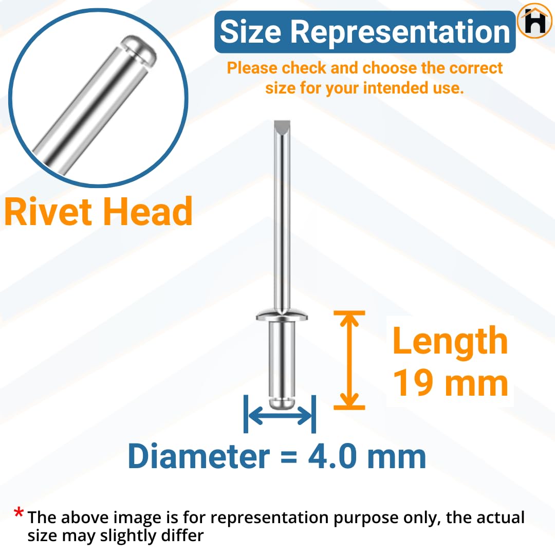 HOMDUM Aluminium Blind Rivet 4.0 x 20 mm – Metal POP Rivets for Riveting Gun/Riveter Machine Pack of 100 Pieces