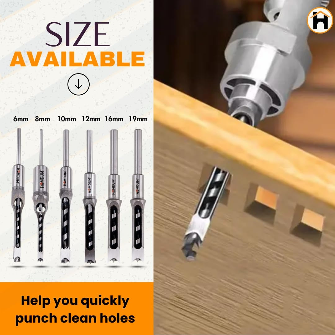 HOMDUM 1/2 Inch (12mm) Square Hole Drill Bit for Woodworking & Mortising Applications