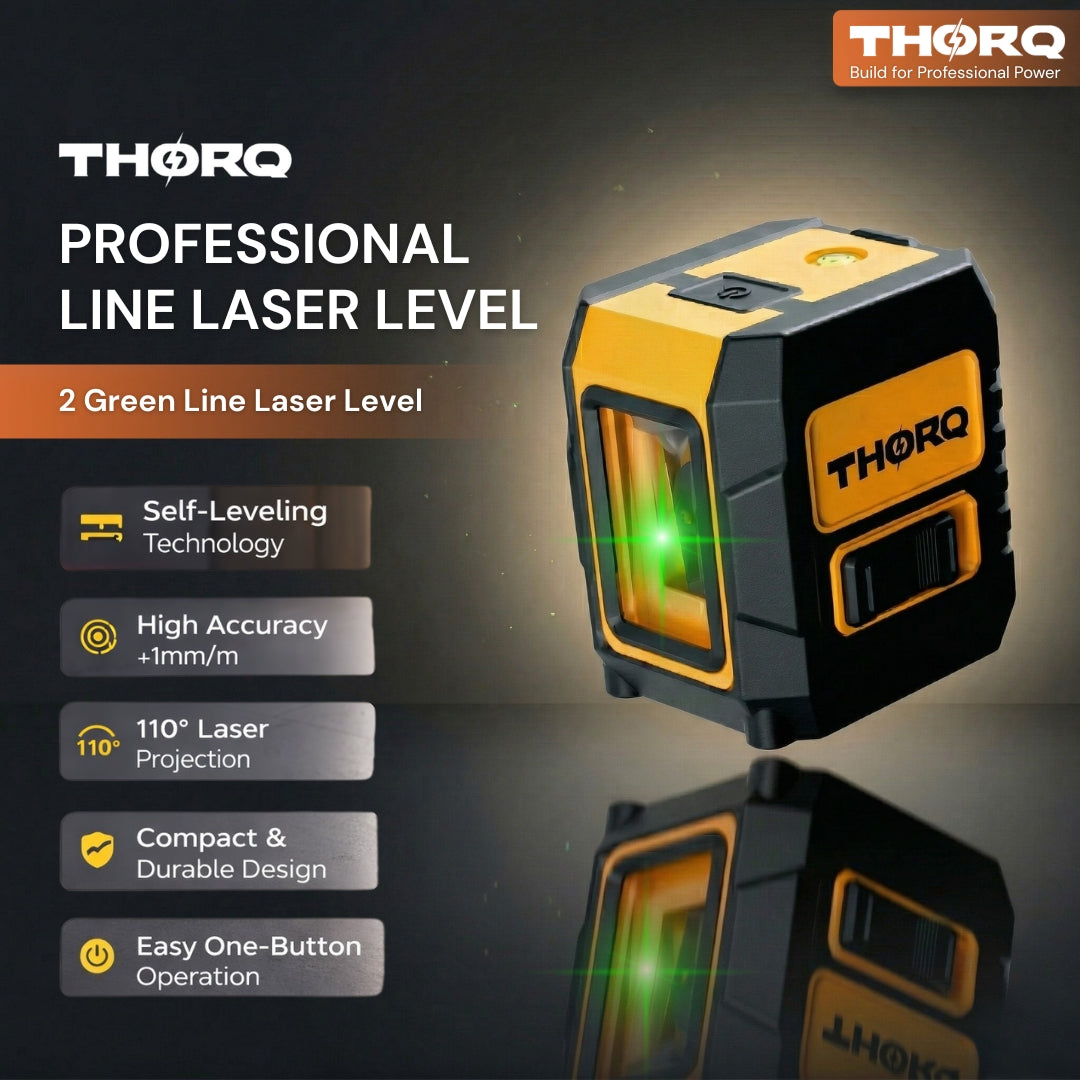 Green Laser Level 2 Cross Line (Horizontal + Vertical)- self Leveling 110° Laser Level (30m / 100ft)