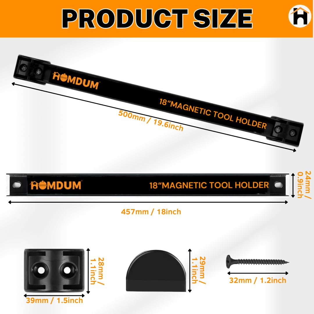 HOMDUM 18 Inch Magnetic Tool Holder Rack – Heavy Duty Metal Magnetic Tool Organizer Bar
