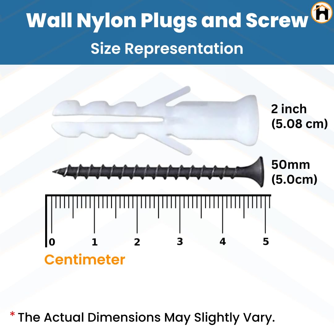 HOMDUM Nylon Plug with Screws 2 Inch (50 mm) Pack of 60 – Wall Fixing Fasteners with Plastic Sleeves & Drywall Screws
