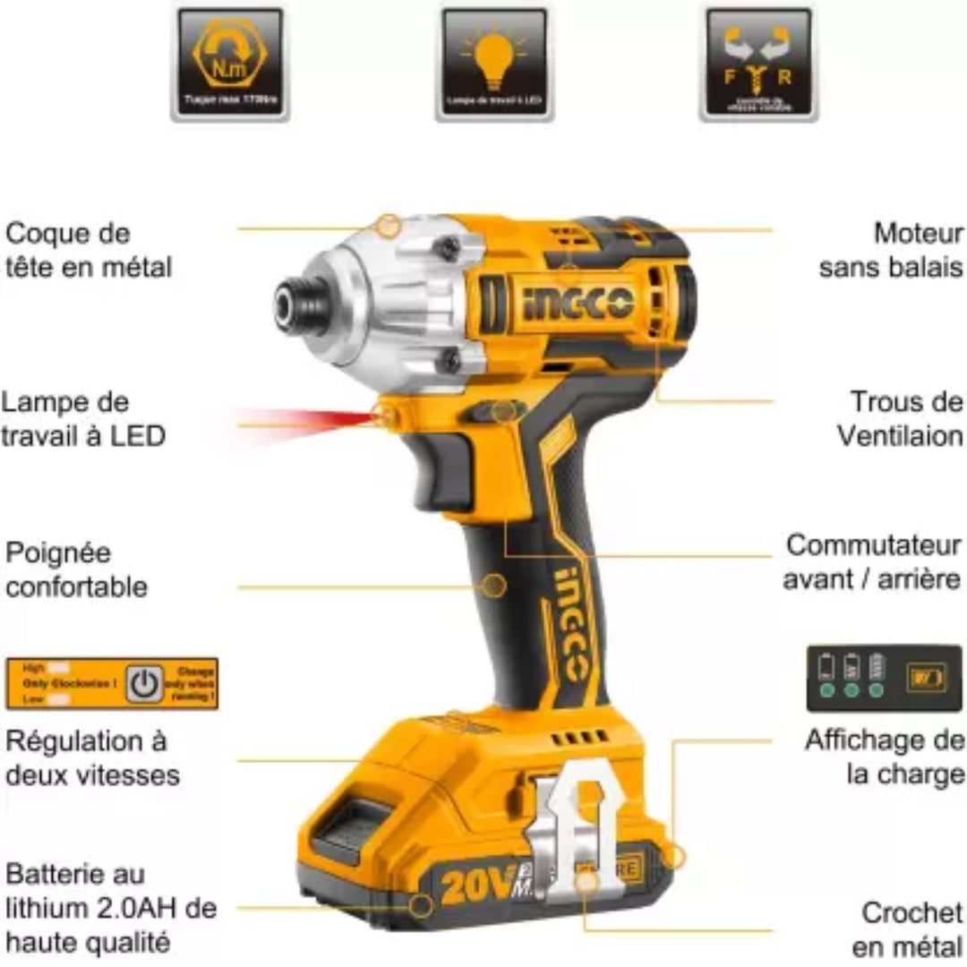 INGCO 20V Brushless Cordless Impact Driver - CIRLI2002
