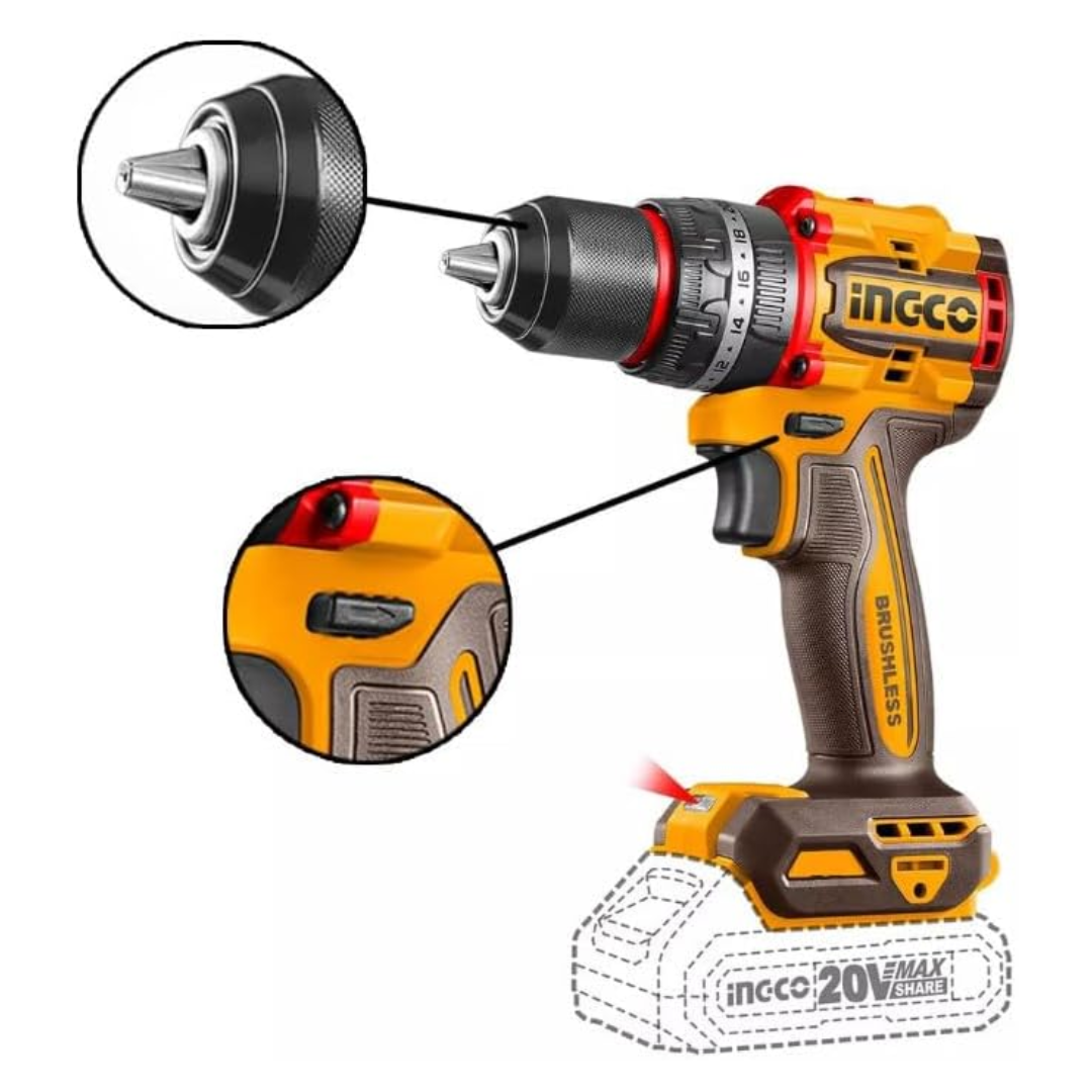 CIDLI20558 INGCO COMPACT BRUSHLESS CORDLESS IMPACT DRILL