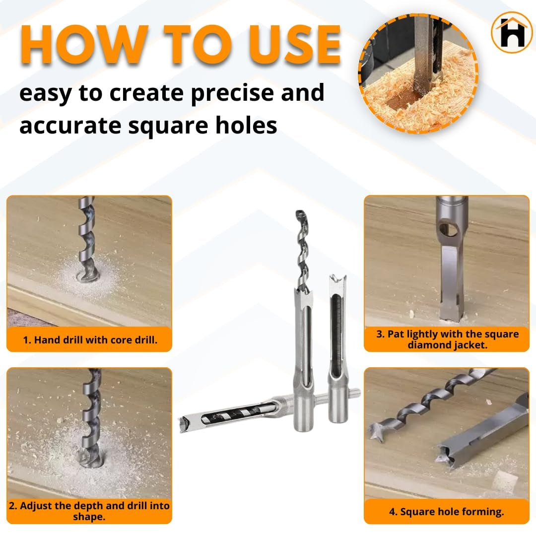 HOMDUM 1/2 Inch (12mm) Square Hole Drill Bit for Woodworking & Mortising Applications