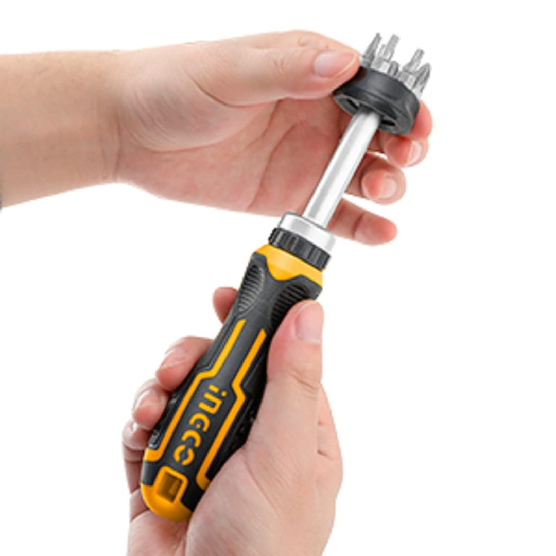 INGCO 8 PCS Ratchet Screwdriver Set – CR-V Bit Kit with Ergonomic Handle - AKISD0808