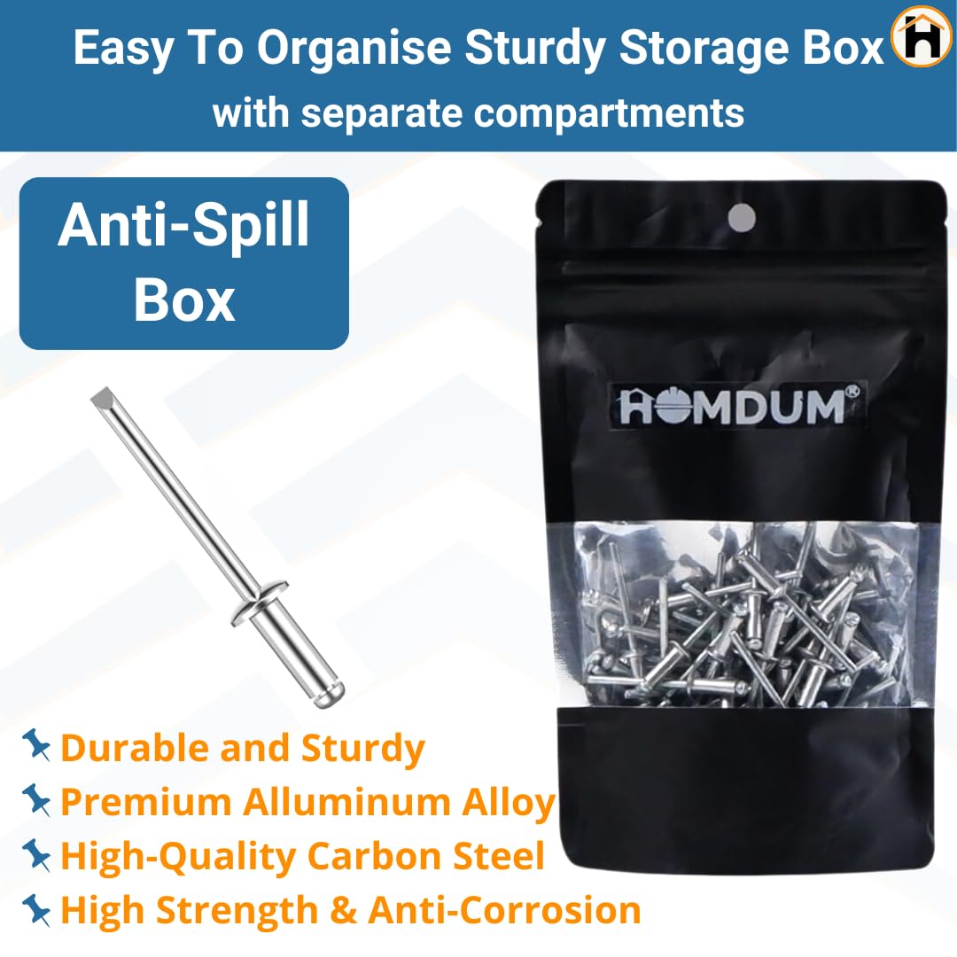 HOMDUM Aluminium Blind Rivet 4.0 x 20 mm – Metal POP Rivets for Riveting Gun/Riveter Machine Pack of 100 Pieces
