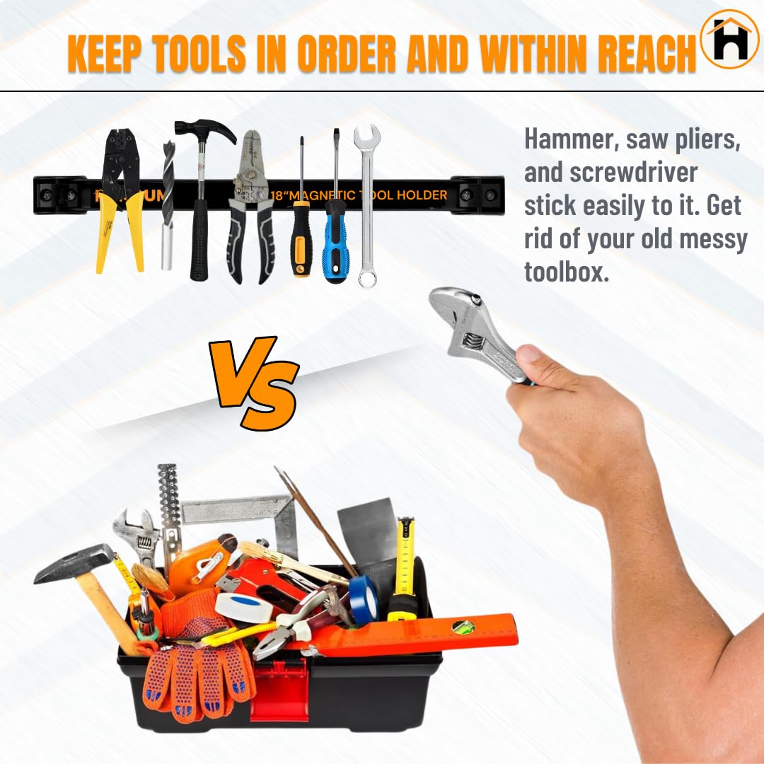 HOMDUM 18 Inch Magnetic Tool Holder Rack – Heavy Duty Metal Magnetic Tool Organizer Bar