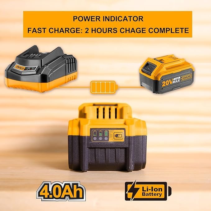 INGCO 20V 4.0Ah Battery & Charger Set