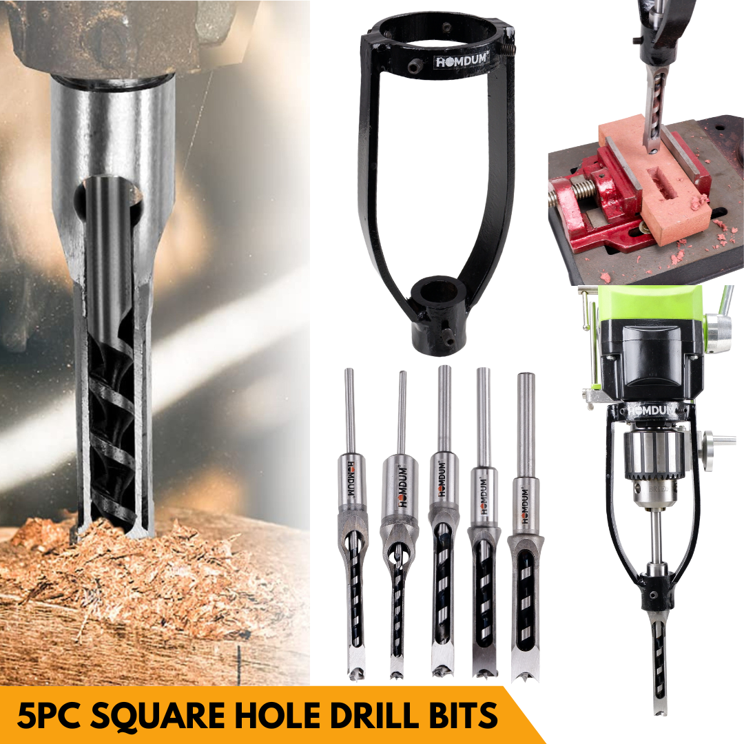 5PC SQUARE HOLE DRILL BITS WOOD MORTISING CHISEL