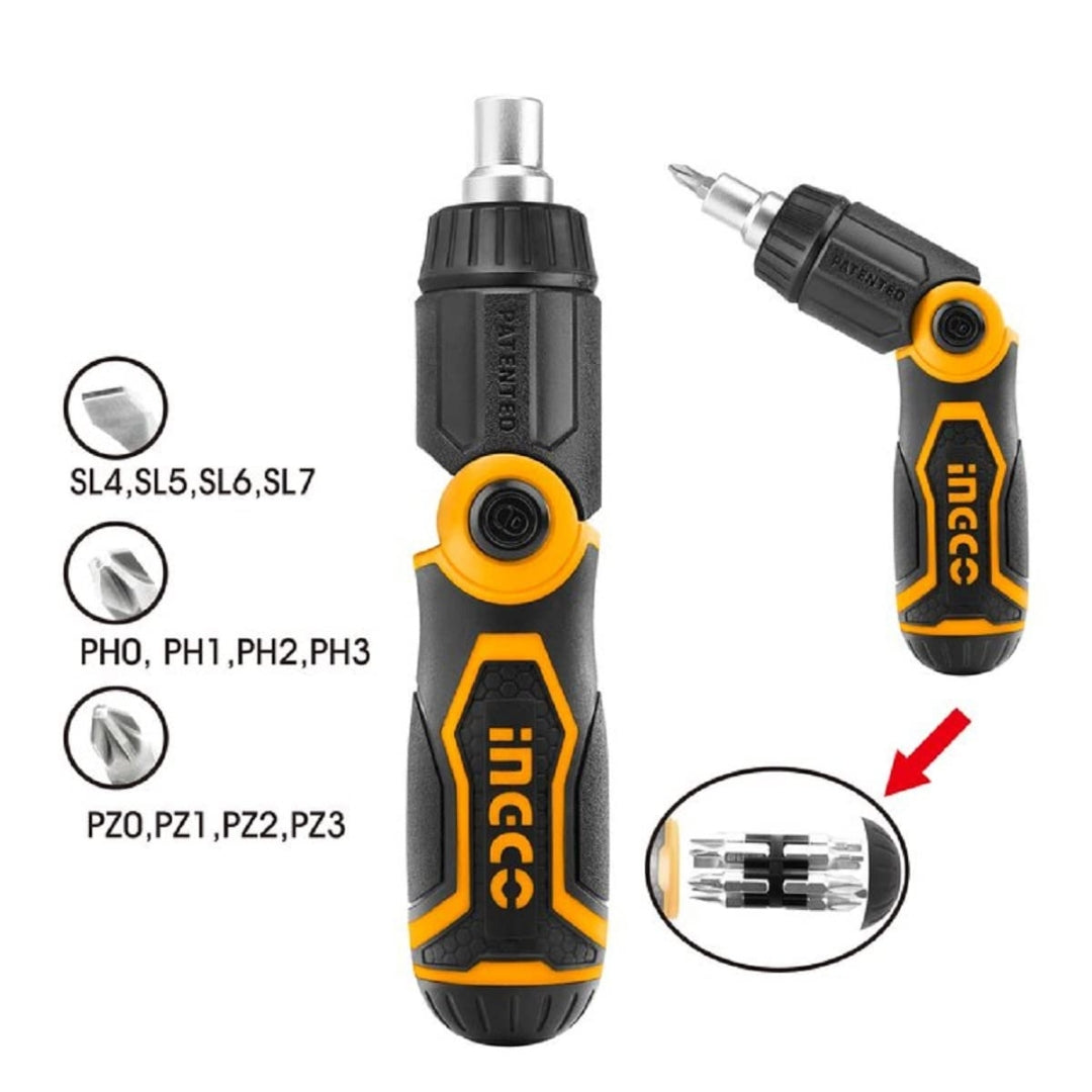INGCO AKISD1208 13-in-1 Ratchet Screwdriver Set with Folding Handle & CR-V Bits - AKISD1208