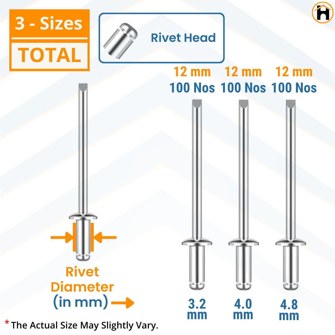 Homdum Aluminium Blind Rivet - Metal POP Rivets for Riveting Gun/Riveter machine Pack of 100 Pieces. (4.0 x 12)