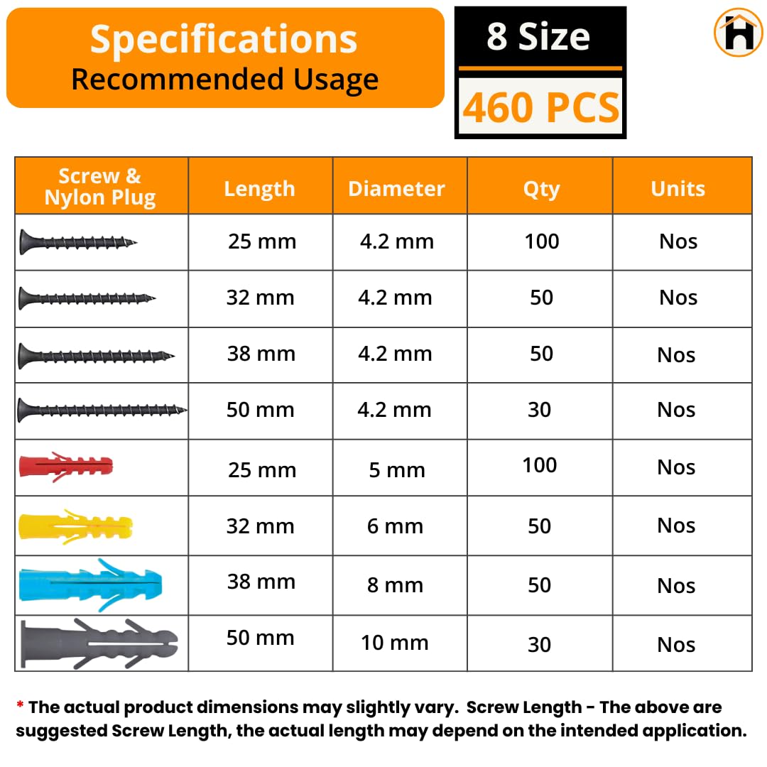 HOMDUM ASSORTED BLACK DRY WALL SCREWS WITH NYLON PLUGS/GITTI