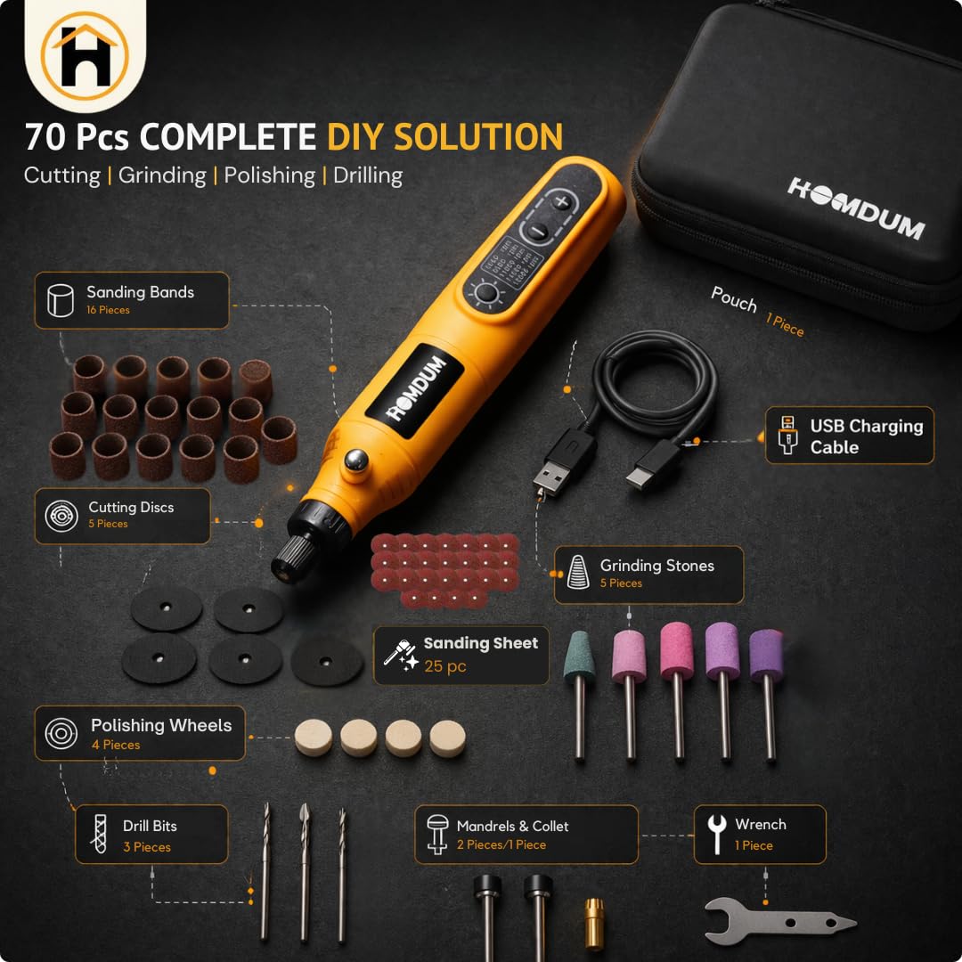 HOMDUM 4.0V Cordless Rotary Tool Kit with 70 Pcs Accessories