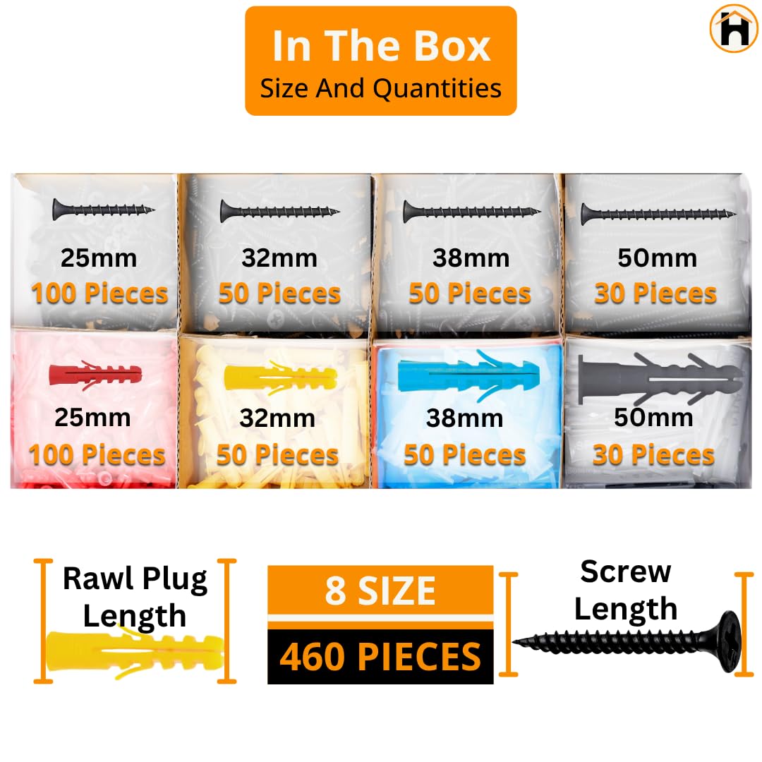 HOMDUM ASSORTED BLACK DRY WALL SCREWS WITH NYLON PLUGS/GITTI