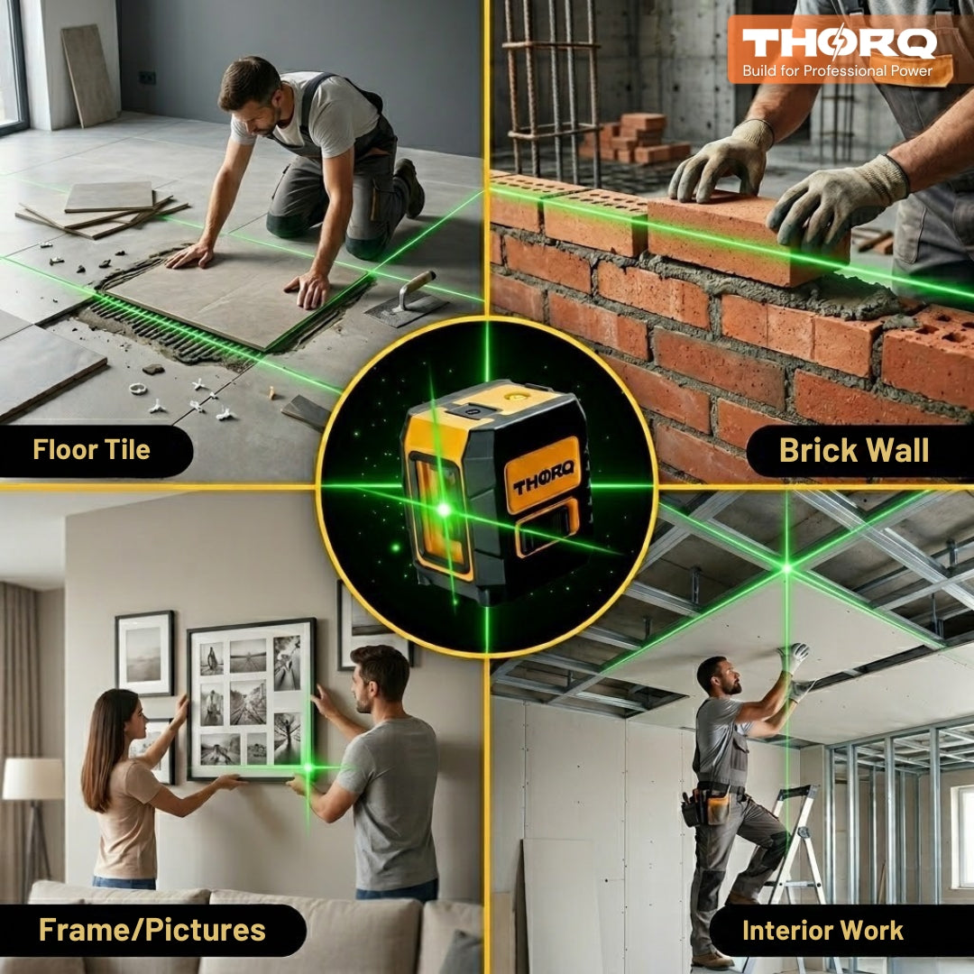 Green Laser Level 2 Cross Line (Horizontal + Vertical)- self Leveling 110° Laser Level (30m / 100ft)