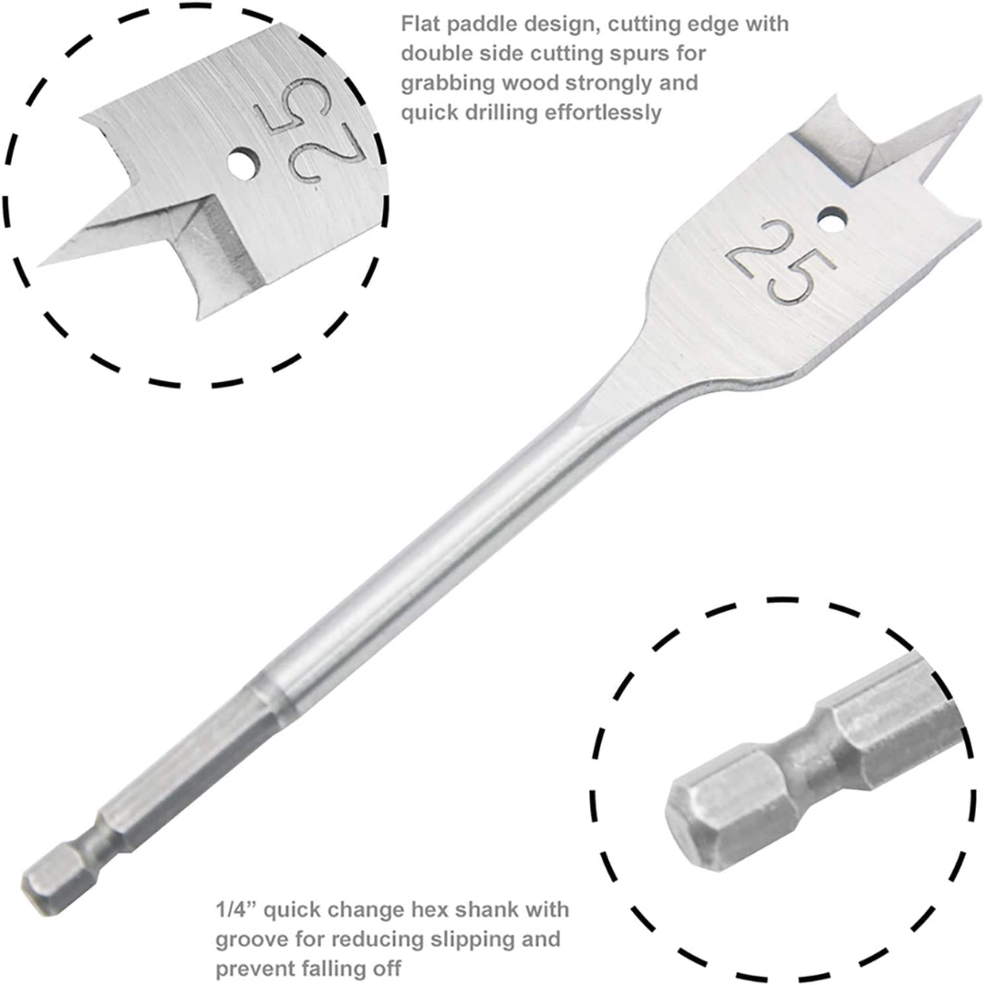 6 PCS 10MM TO 25 MM FLAT DRILL BIT SET