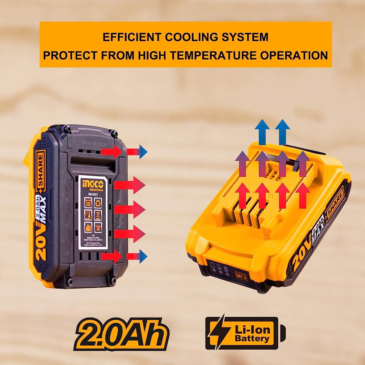 INGCO 20V 2.0Ah Lithium-ion battery pack - FBLI20011