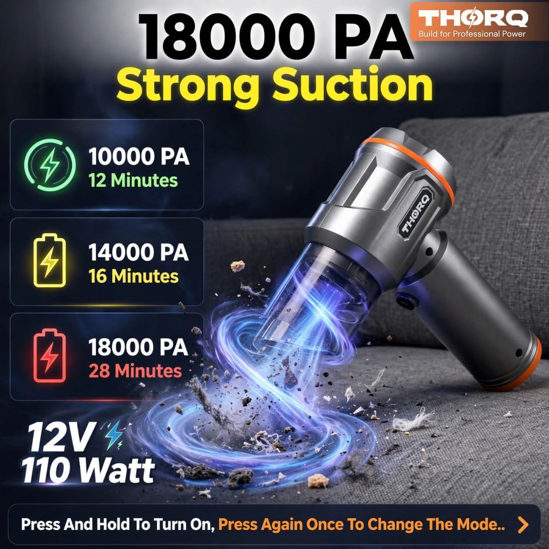 Cordless Vacuum Cleaner & Blower for Home & Car | 18,000Pa Suction | BLDC Motor | 6000mAh Rechargeable Battery | 3-Speed Portable Handheld Vacuum for Sofa, Curtains & Car Interior