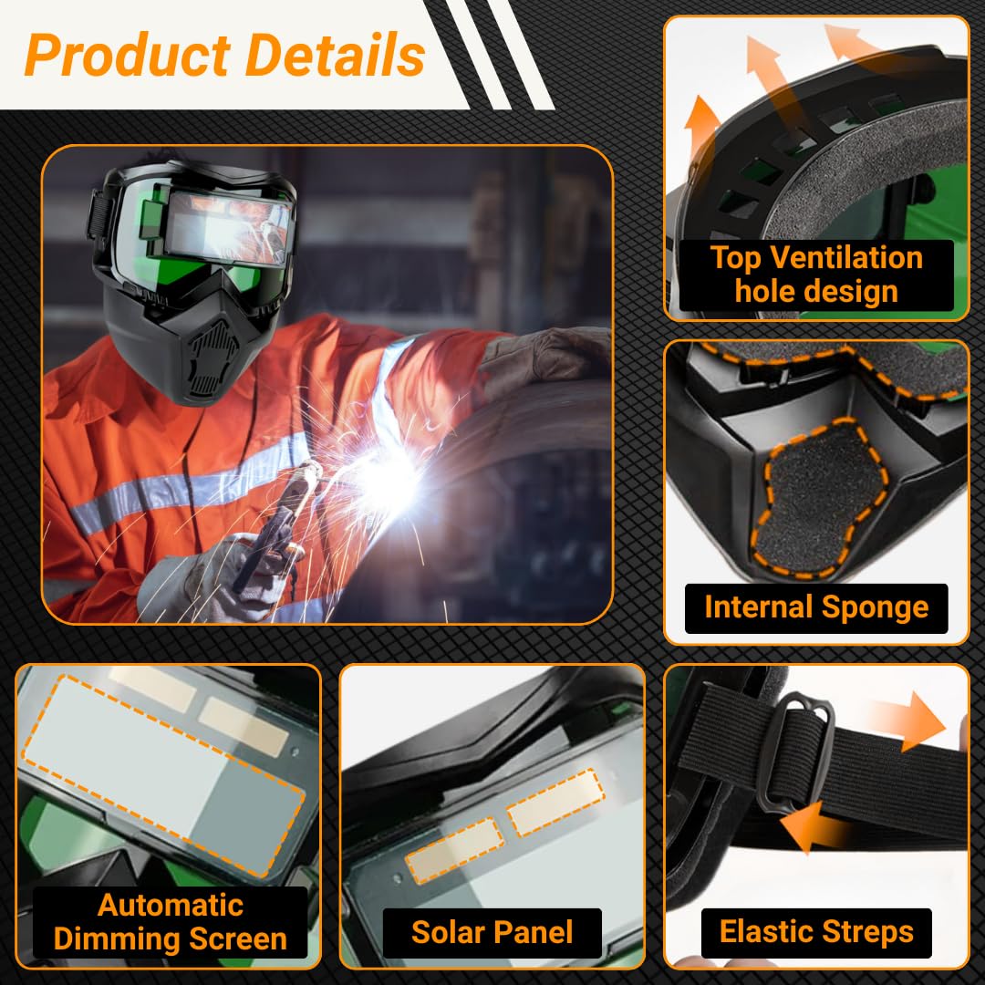 HOMDUM 2 in 1 Welding Helmet with Auto-Darkening Welding Goggles