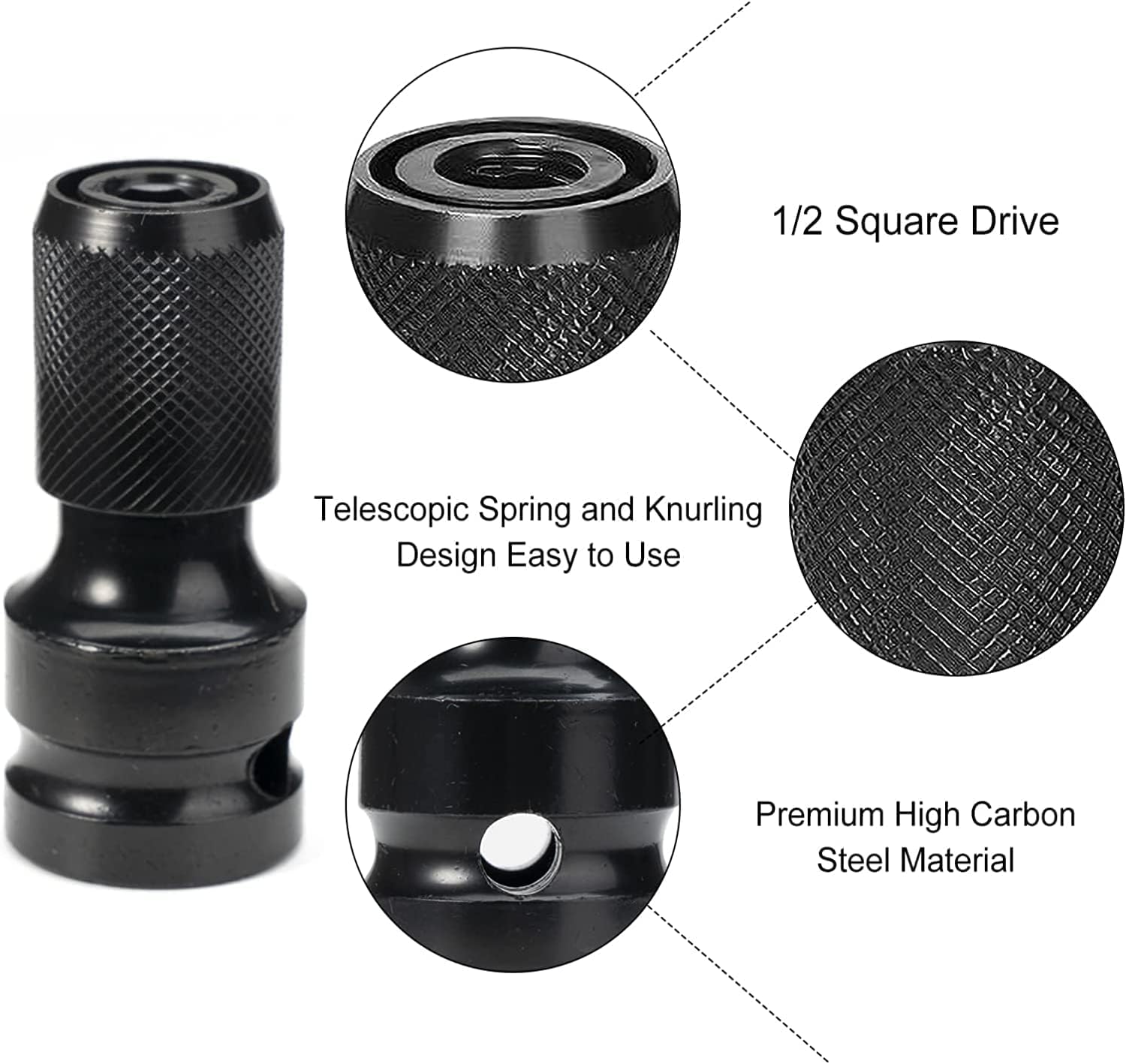 HOMDUM 1/2 INCH SQUARE DRIVE TO 1/4 INCH HEX FEMALE SOCKET ADAPTER