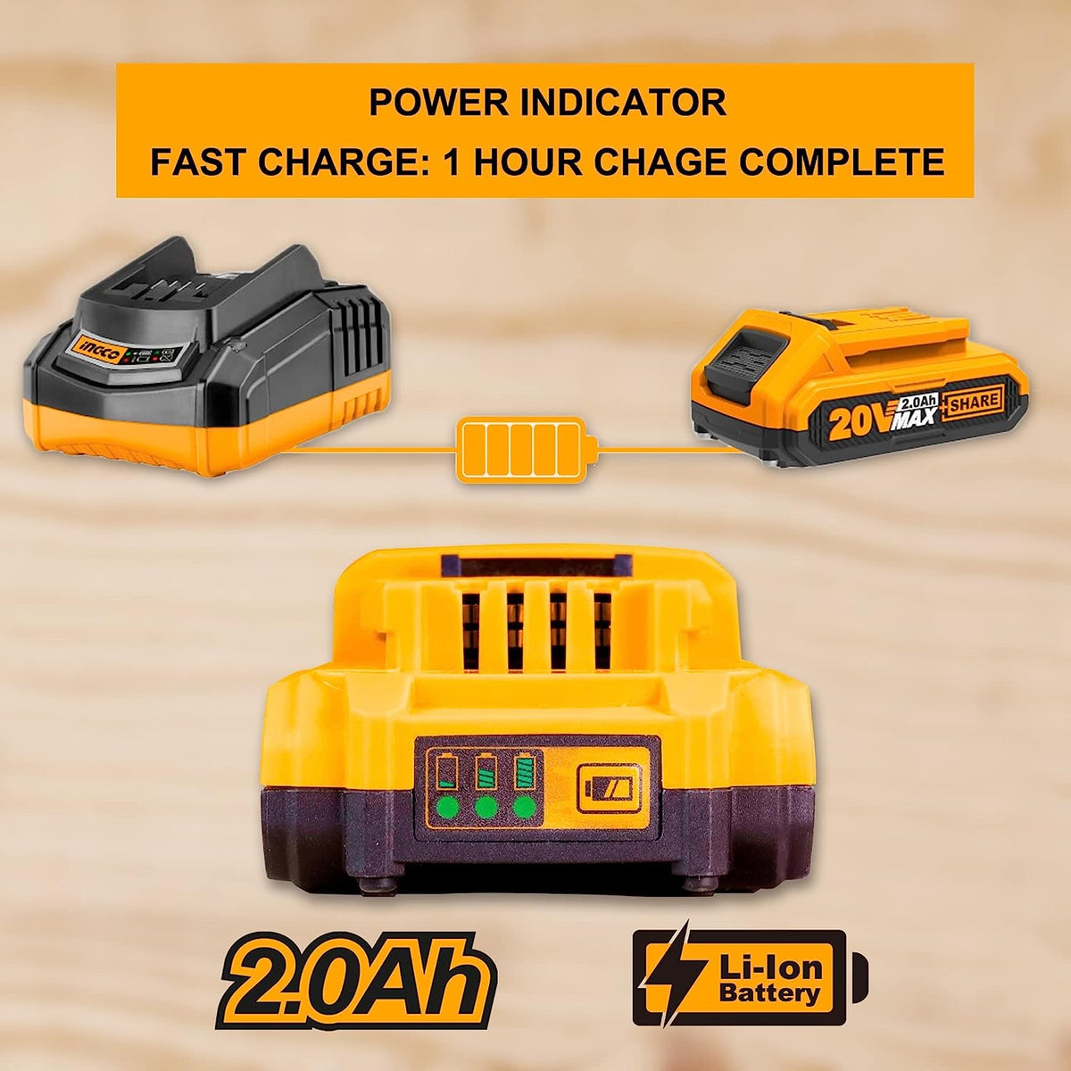 INGCO 20V 2.0Ah Lithium-ion battery pack - FBLI20011