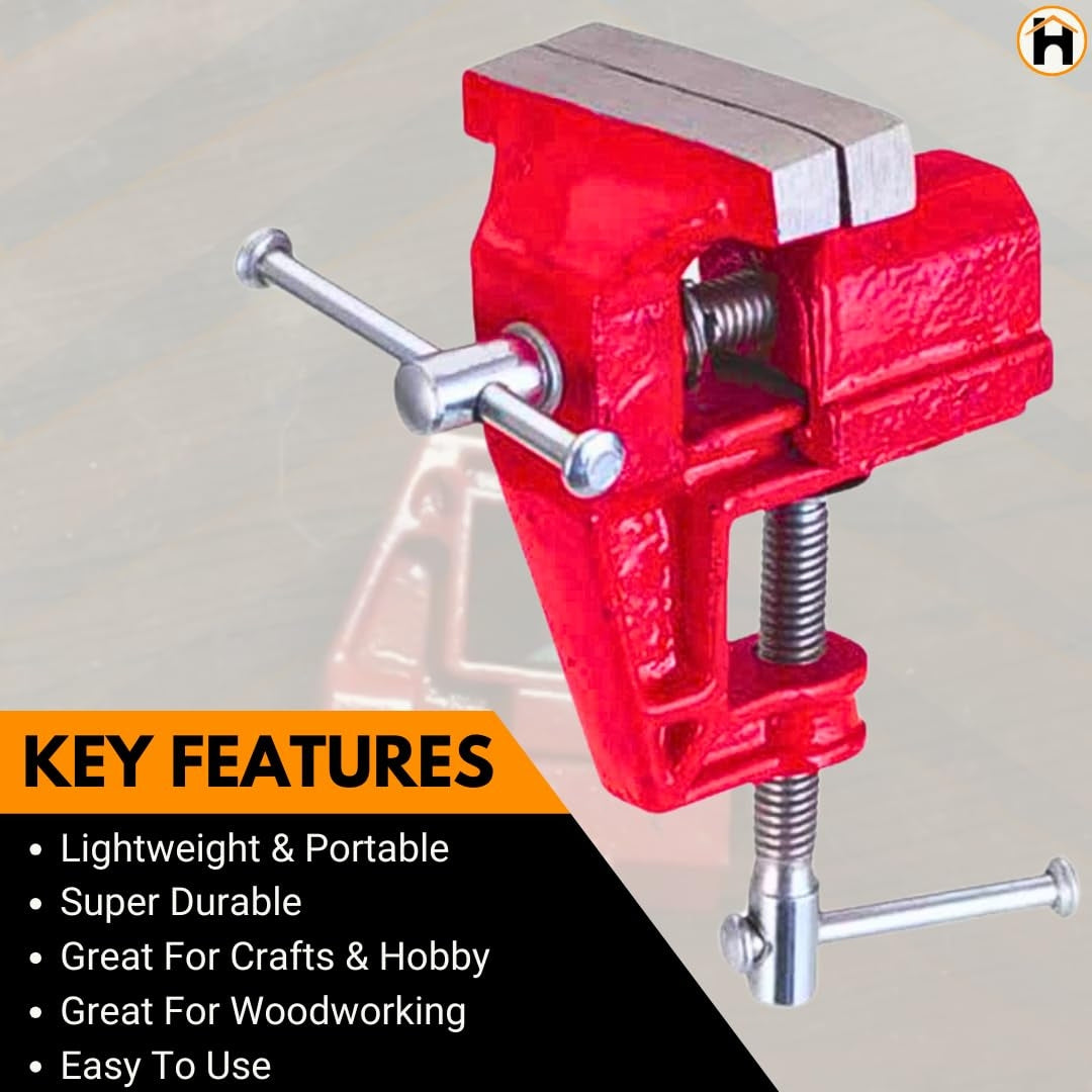 HOMDUM 3 Inch Cast Iron Steel Baby Vice Clamp – Heavy Duty Mini Table Vise for Woodworking & DIY Use