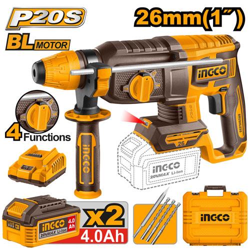 INGCO CRHLI202682 20V Brushless Cordless Rotary Hammer Drill Kit