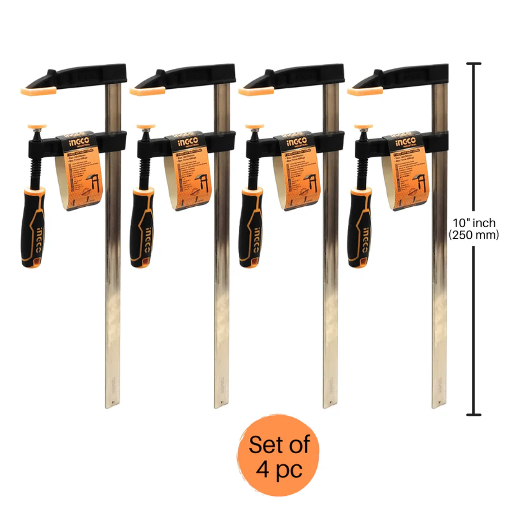 HFC020503 INGCO 10 INCH 4 PC F CLAMP WITH PLASTIC HANDLE