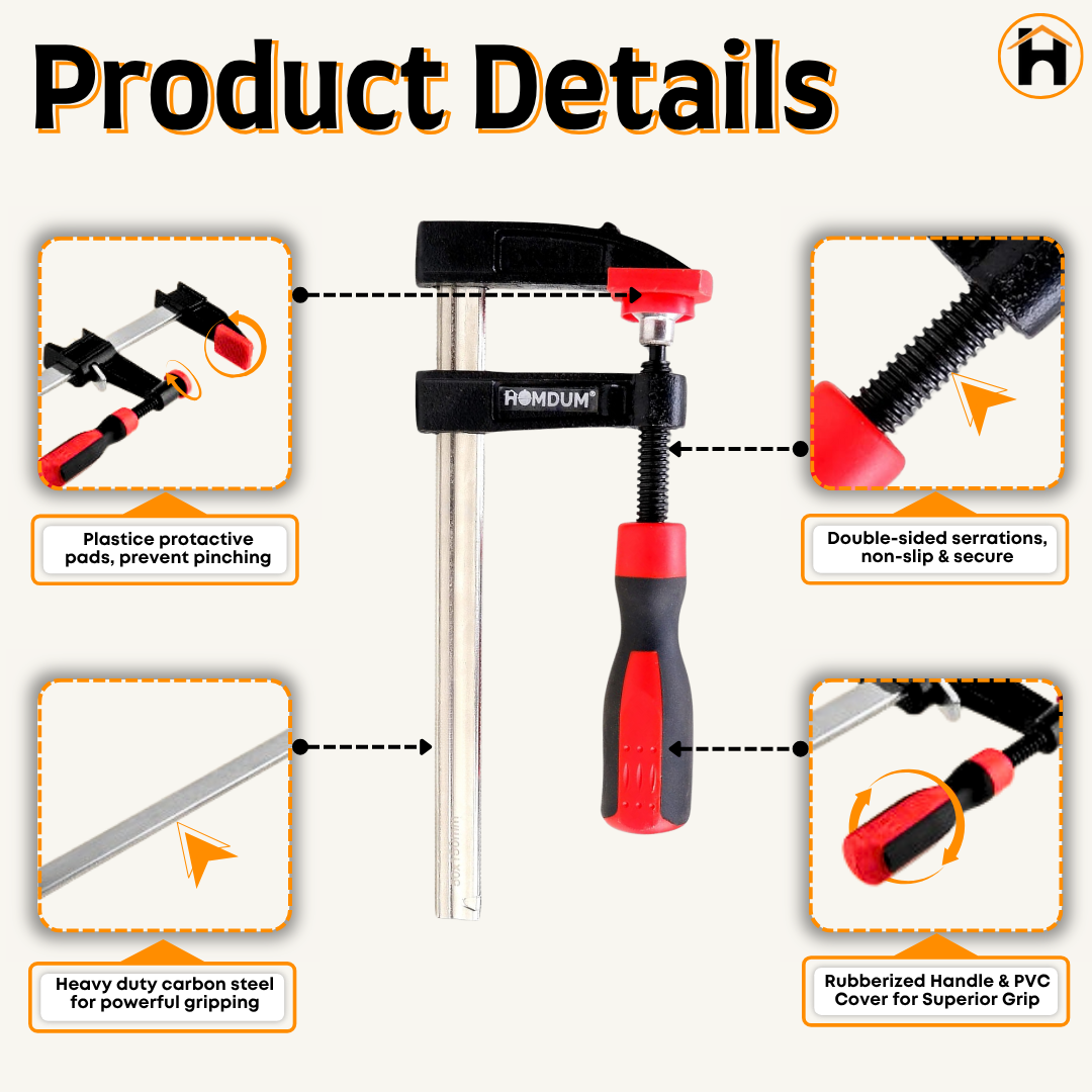 HOMDUM 8 INCH STEEL F CLAMP PACK OF 4 PC