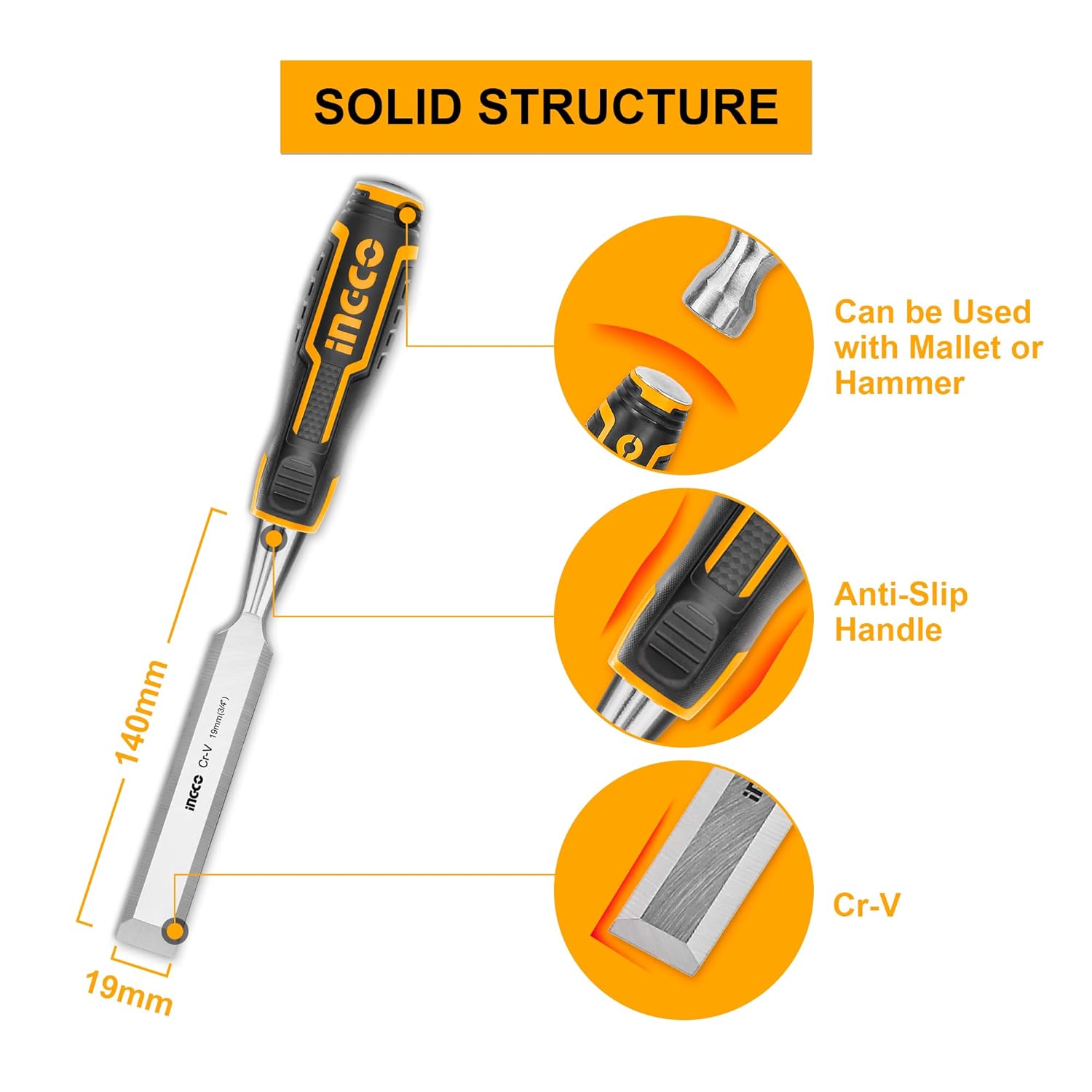 INGCO 2pcs PACK Wood Chisel