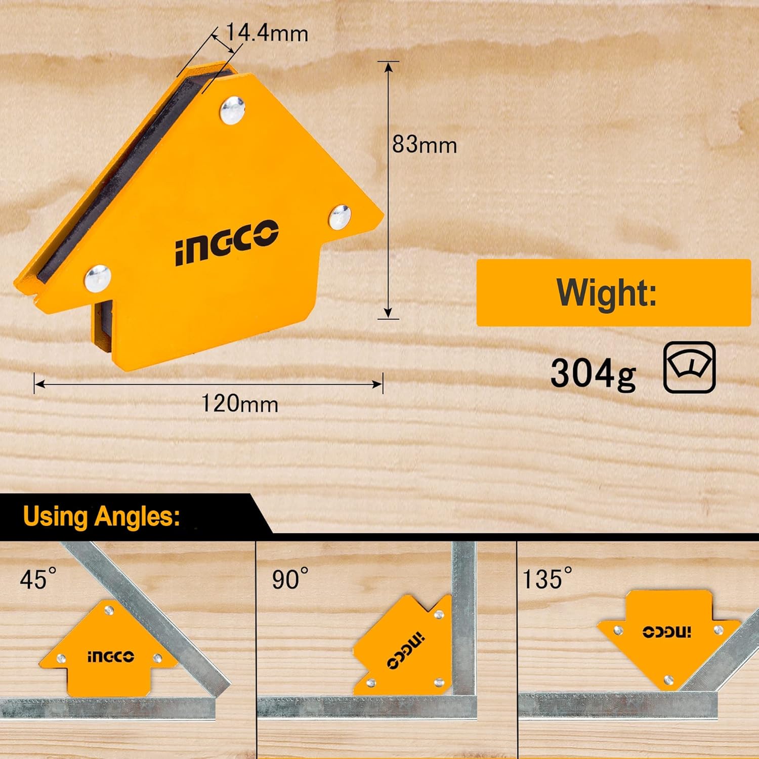 INGCO 6 Pcs Magnetic Welding Holder Set, Welding Magnet Set for Metal Working 10, 25 Lbs Strength Magnetic Welding Holder, 45,90,135 Degree Angle Fits for welding, Soldering, Assembling AMWH6001