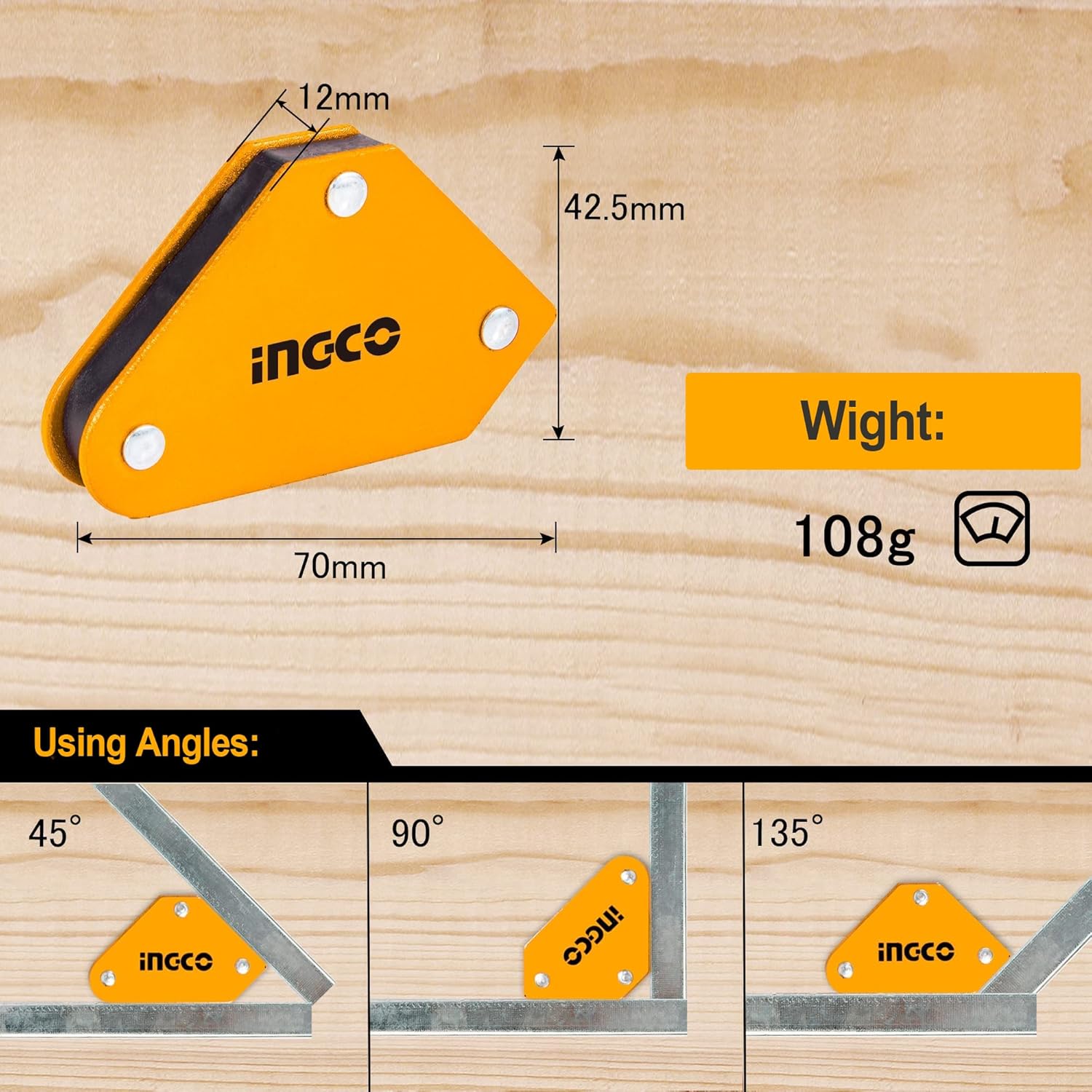 INGCO 6 Pcs Magnetic Welding Holder Set, Welding Magnet Set for Metal Working 10, 25 Lbs Strength Magnetic Welding Holder, 45,90,135 Degree Angle Fits for welding, Soldering, Assembling AMWH6001