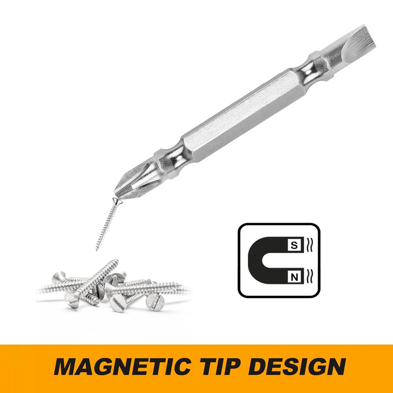 INGCO Screwdriver Bit, PH2+SL6, 65 mm, 10 PCS PACK, S2 Industrial Steel, Nickle Plated Megnetic