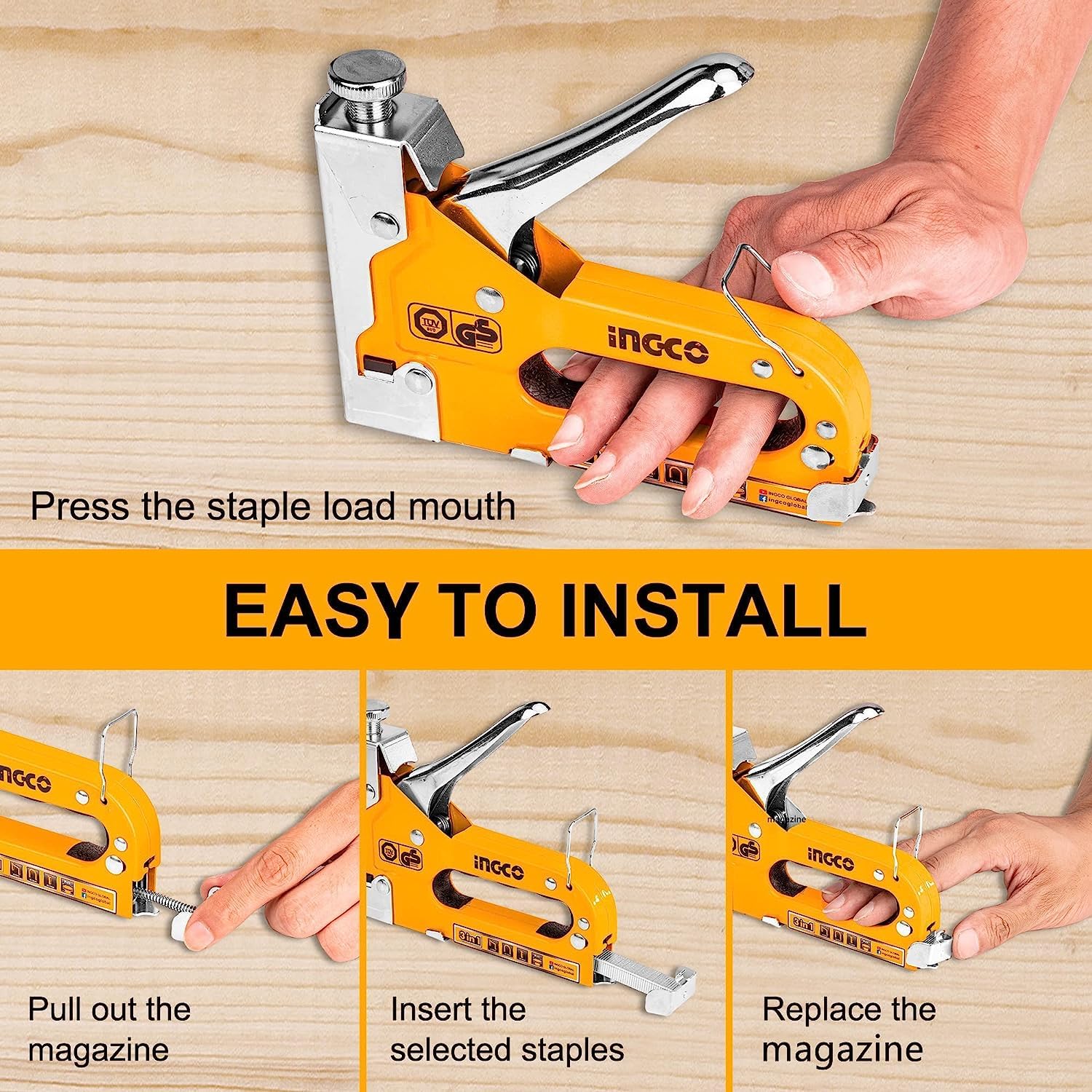 INGCO Stapler, 3 in 1 Nail Gun
