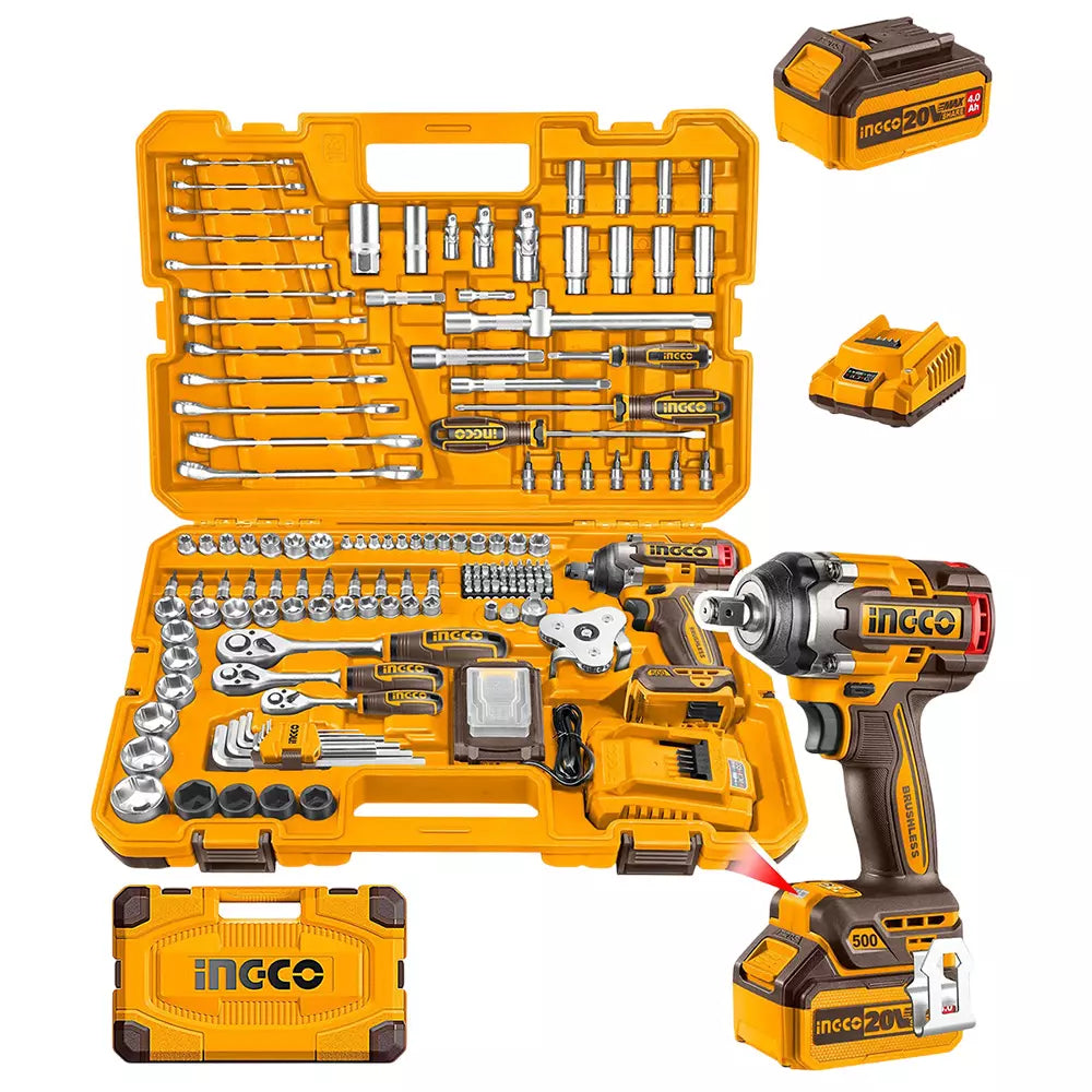 INGCO 20V Cordless Impact Wrench Combo Kit – 850Nm & 405Nm AI Mode Tool Set - HKTHP31521