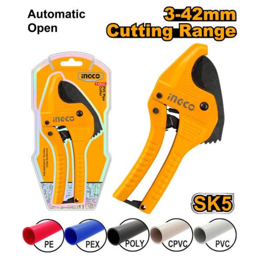 INGCO PVC Pipe Cutter – Ratchet Type Plumbing Pipe Cutting Tool - HPCS05428